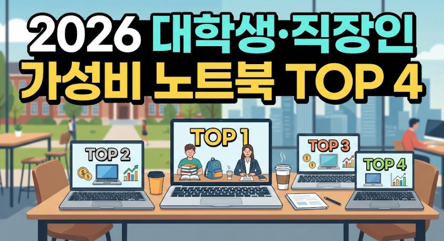 2026 대학생·직장인 가성비 노트북 추천 TOP 4: 당신의 생산성을 결정짓는 '한 끗' 차이