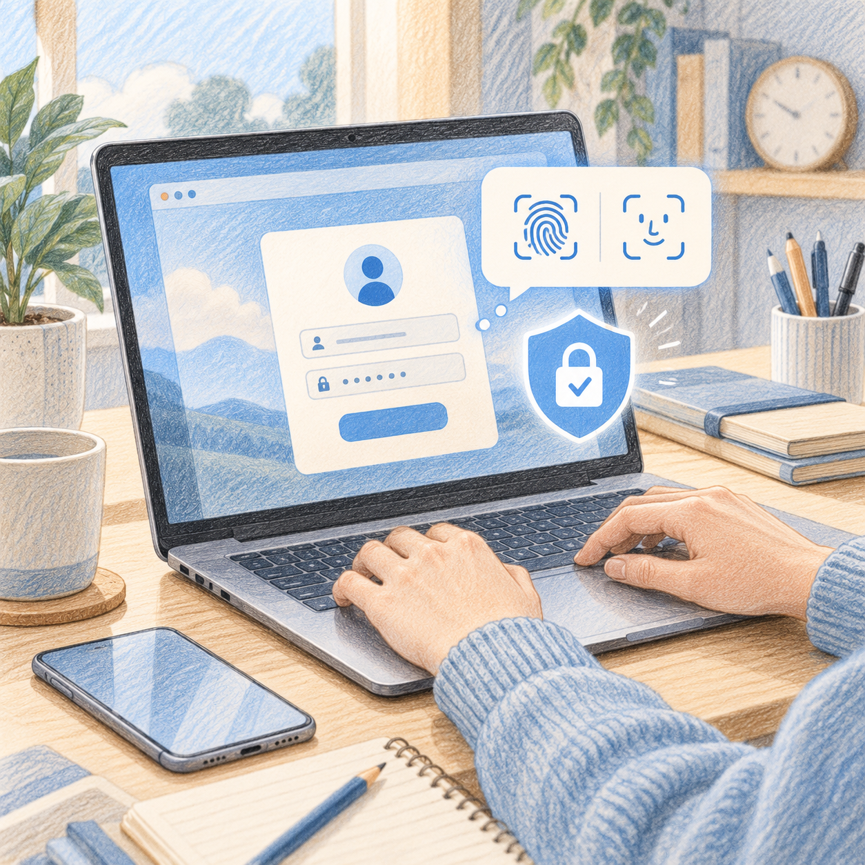 Windows 노트북에서 패스키를 선택하고 Windows Hello로 본인 인증을 진행하는 과정
