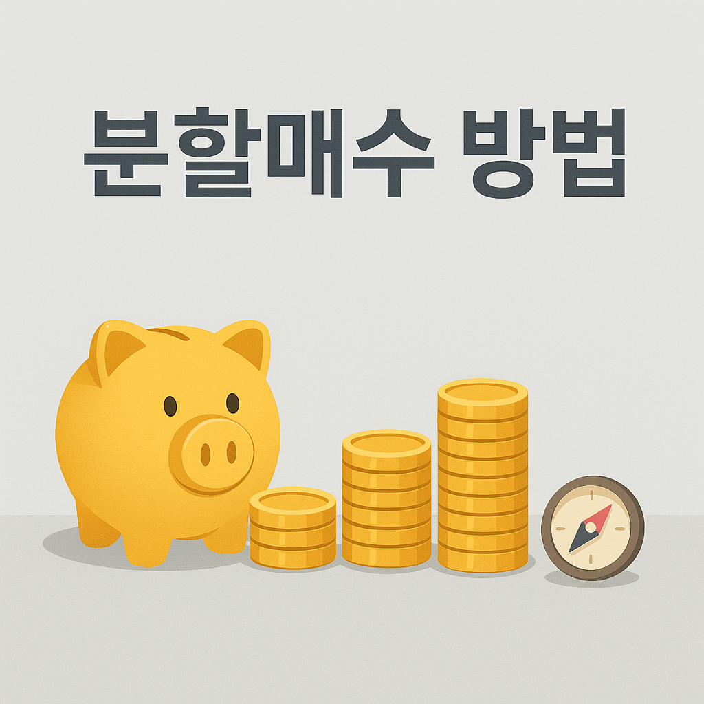 분할매수의 핵심을 상징하는 저금통과 동전 계단 대표 이미지