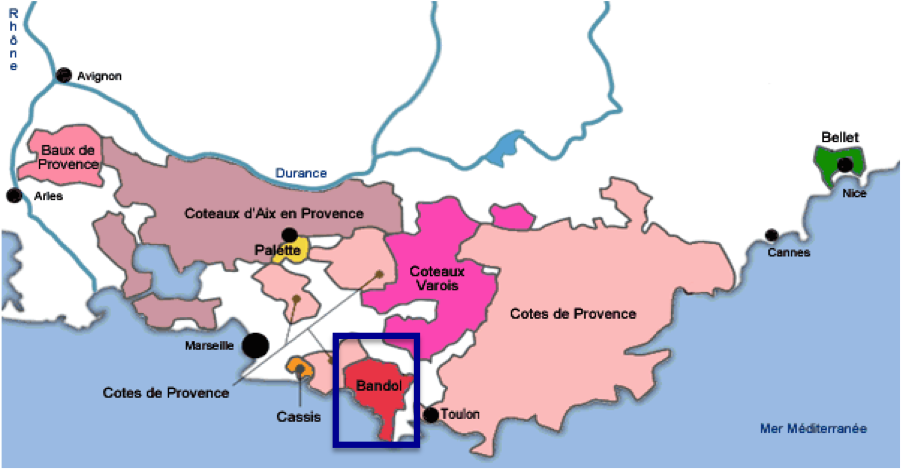 프로방스에서 방돌(Bandol)의 위치