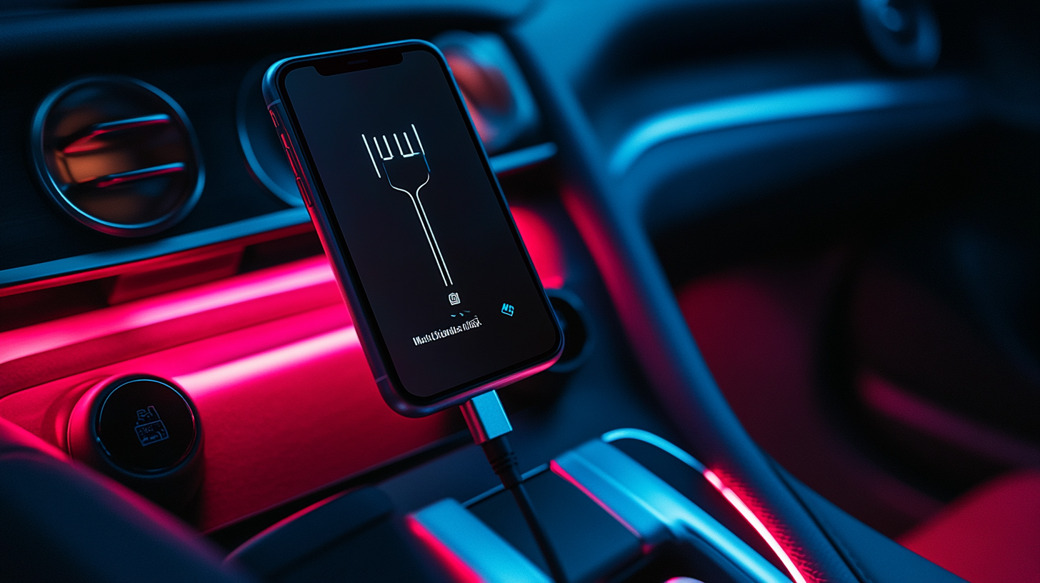자동차에 핸드폰 충전을 하고 있는 사진