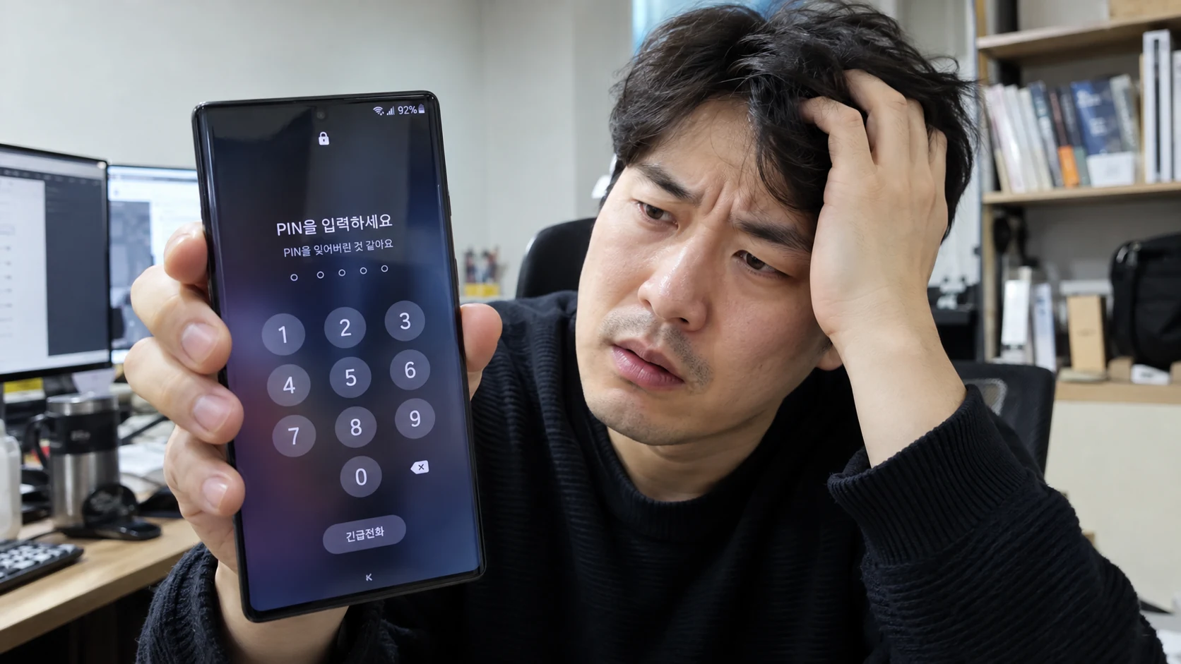 갤럭시 휴대폰 PIN번호를 잊어버려 잠금화면을 해제하지 못하는 상황과 해결 방법
