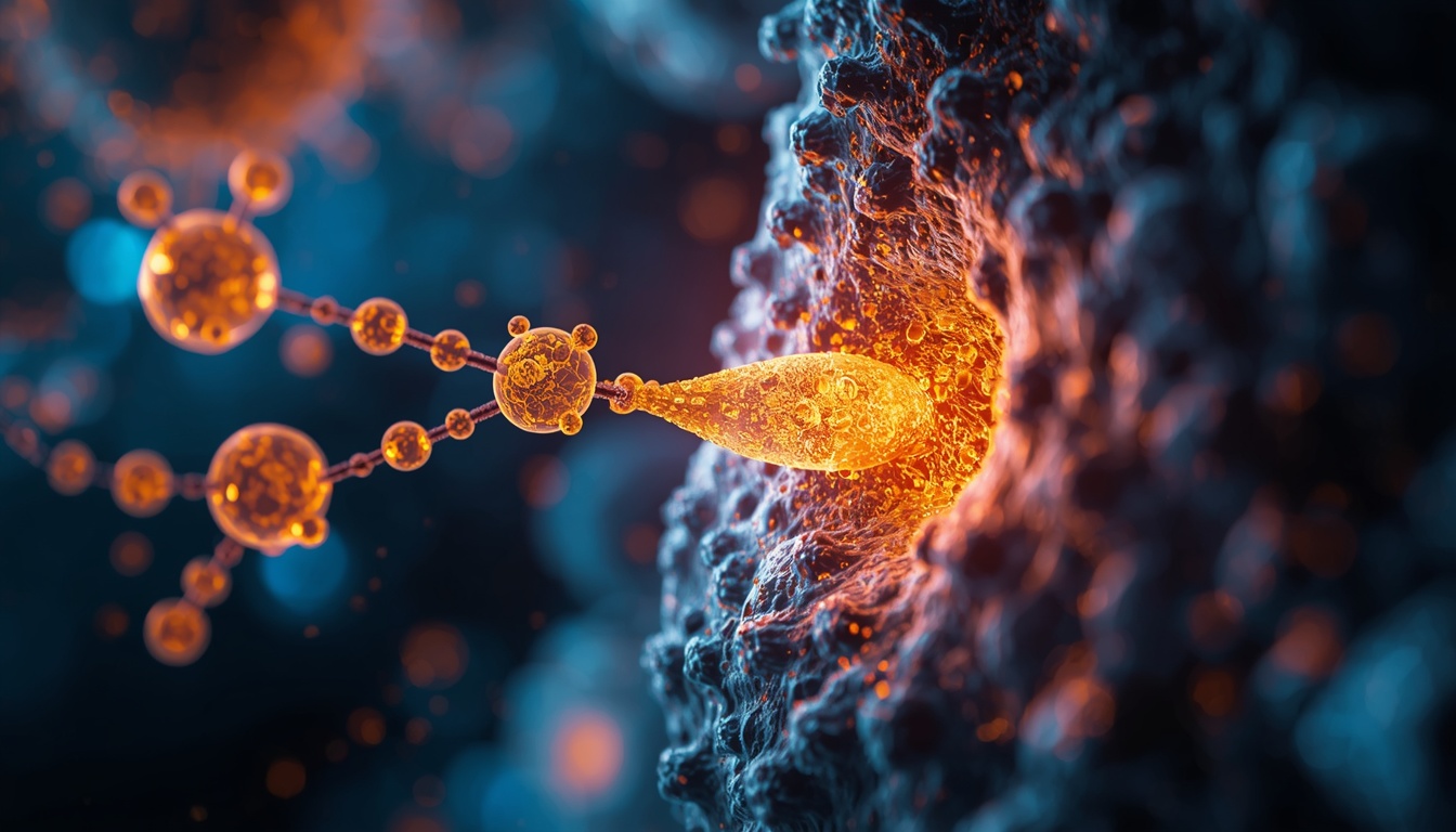 Microscopic illustration showing Artemisinin triggering localized cellular destruction via iron-dependent Fenton reaction inside an abnormal cell