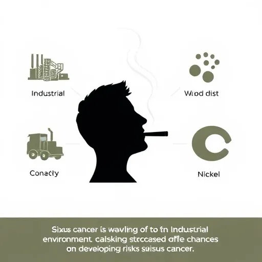 흡연하는 사람의 실루엣, 먼지가 많은 산업 현장(목재 먼지, 니켈 등), 만성적인 비염/축농증을 앓는 모습 등을 아이콘화하여 배열합니다. 각 아이콘 아래에는 해당 위험 요인의 이름이 간결하게 명시됩니다