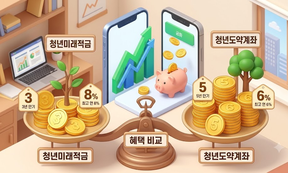 3년 만기 연 8% 청년미래적금 vs 5년 5,000만 원 청년도약계좌 꿀통 비교