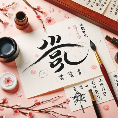 붓과 한지를 이용한 전통 서예