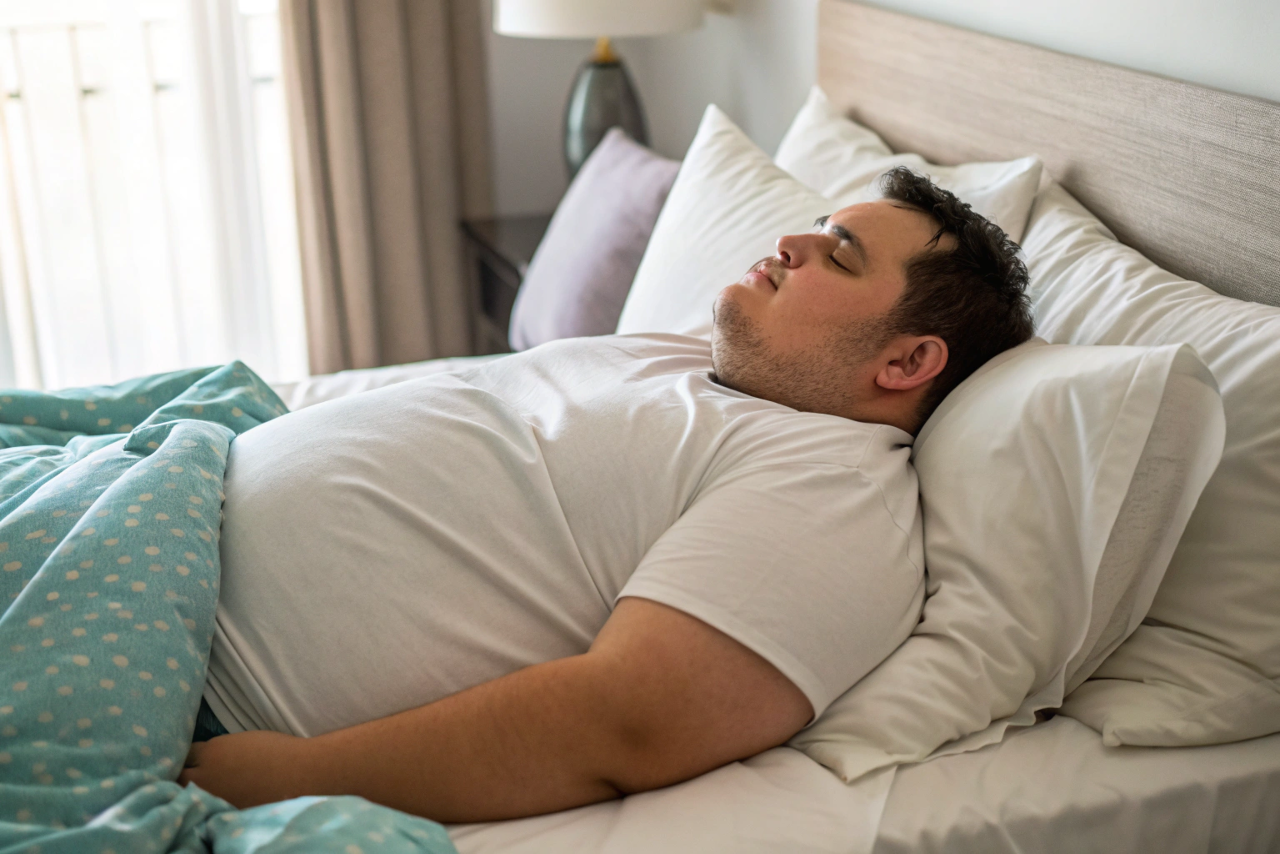 침대에서 자고 있는 남성