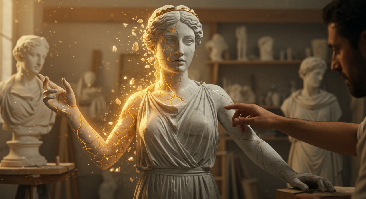 어느 남자가 만든 조각상이 실제 인간으로 변해가는 모습