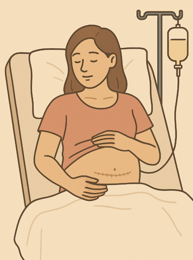 제왕절개 수술 후 회복하는 산모 모습 사진