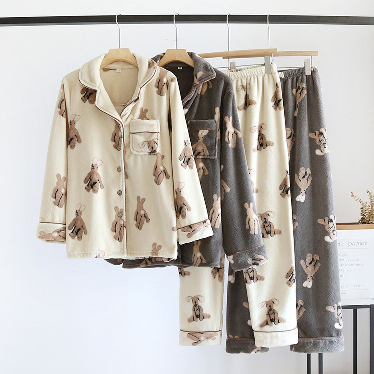 허니나이트 커너 레빗 극세사 커플 잠옷 세트 겨울잠옷 파자마 홈웨어