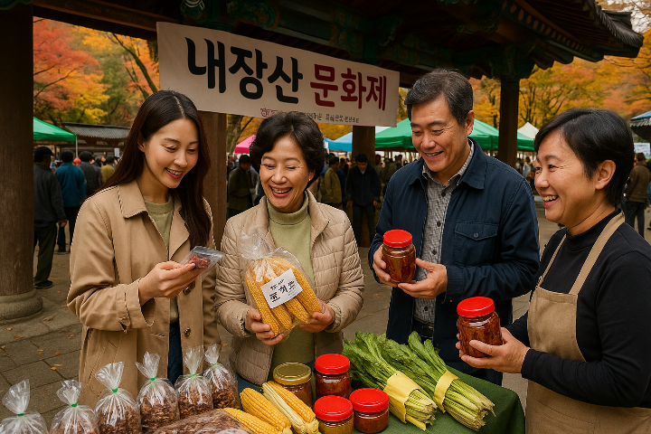 내장산 문화제에서 지역 특산물을 둘러보는 관광객들