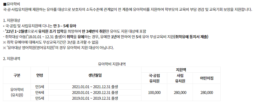 유아학비 관련 내용