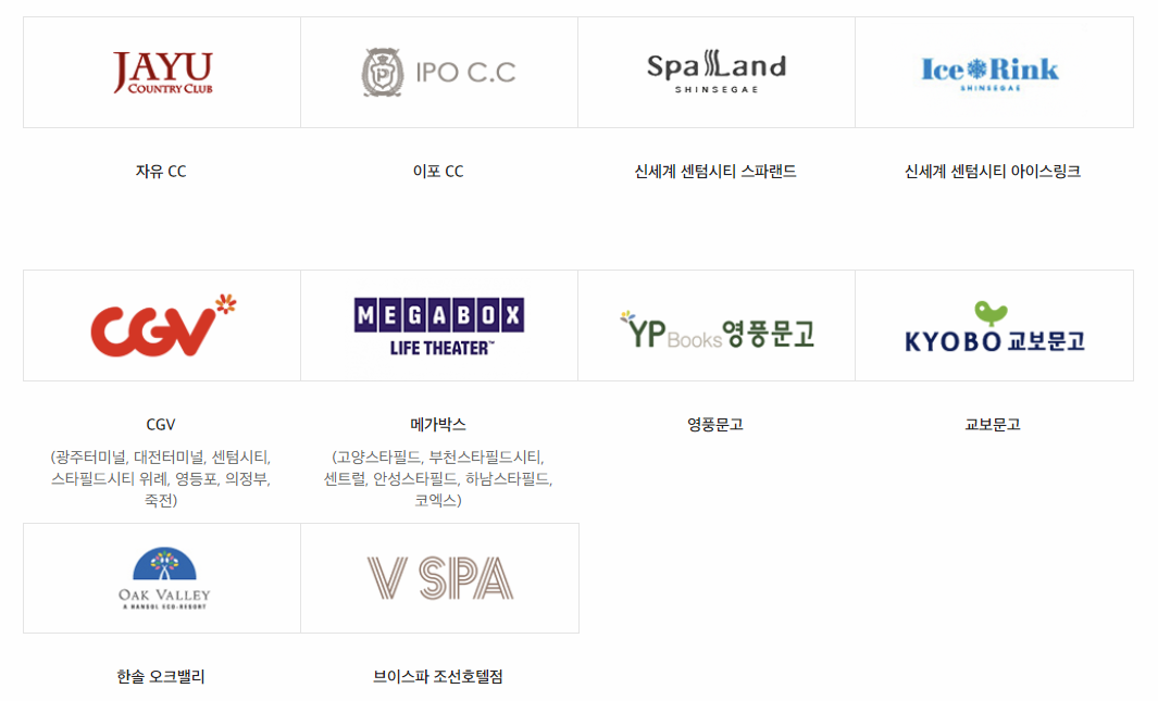 신세계상품권 레저/문화 사용처 이미지