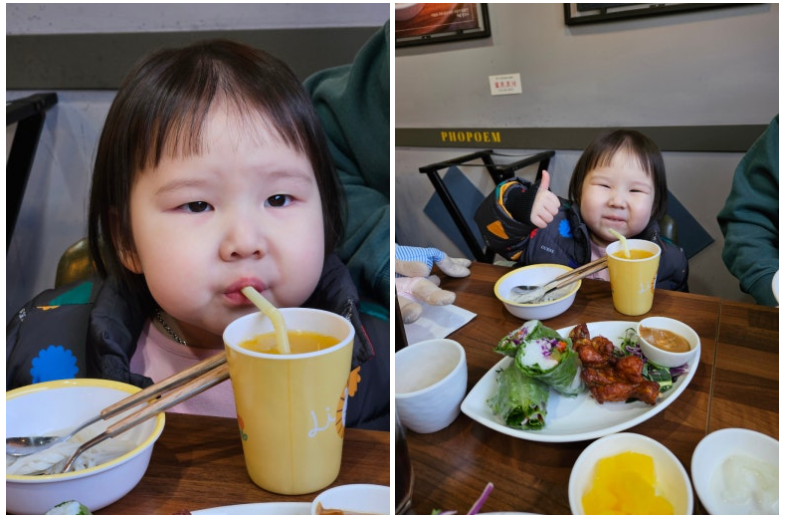 아이 동반 가족 외식하기 좋은 미아역 식당의 친절한 서비스 망고 주스