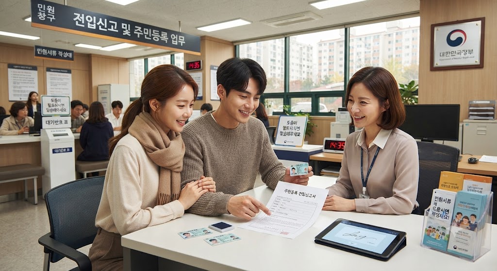 이사온 후 전입신고하는 모습