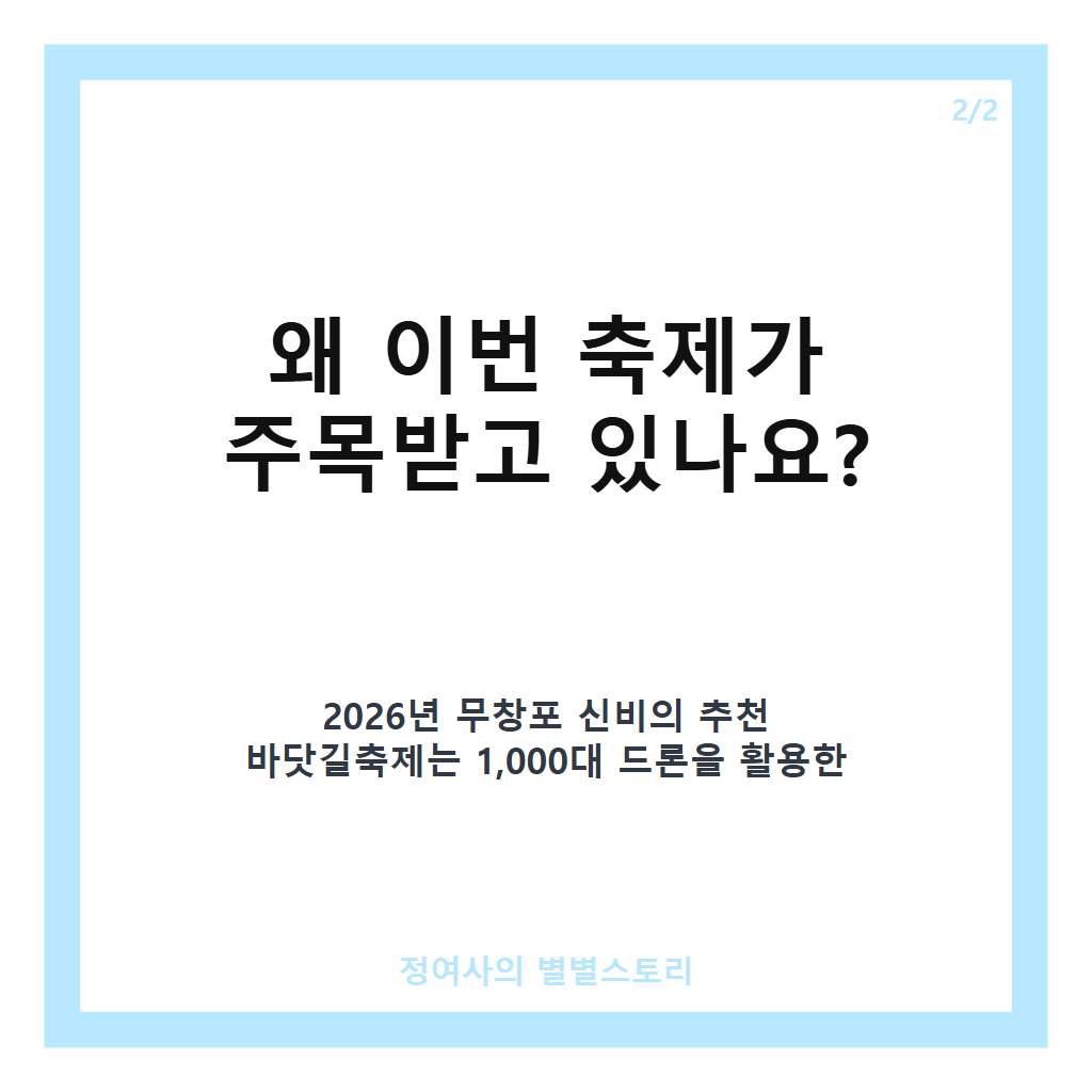 무창포 신비의 추천 바닷길축제 2026, 1000대 드론과 함께하는 해양 문화 체험 가이드 카드뉴스 3