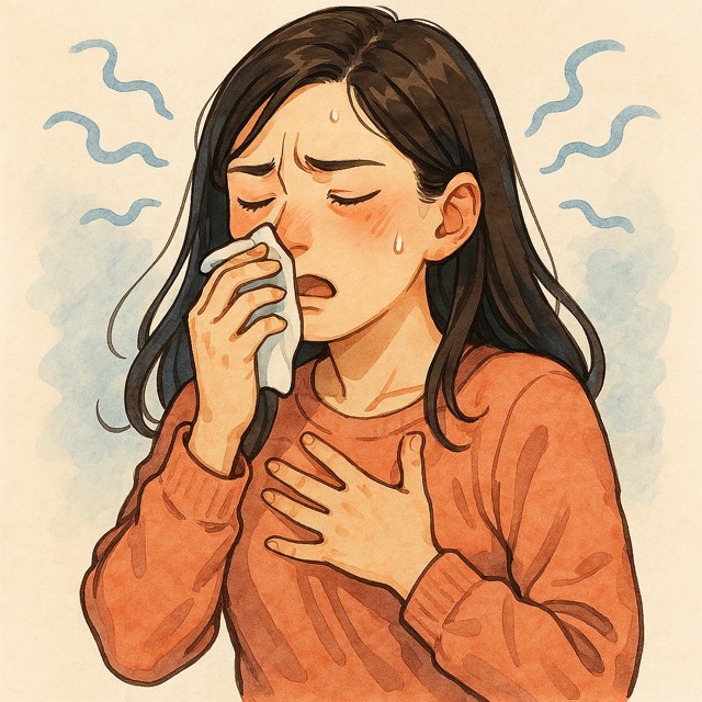 호흡기 증상으로 고통받는 20대 여성