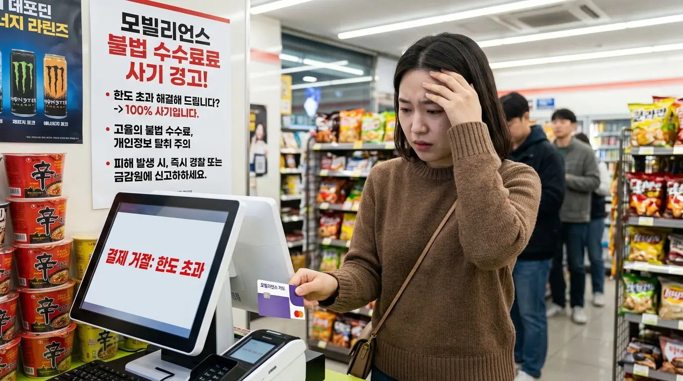 모빌리언스 카드 한도 초과 결제 거절 당황 불법 수수료 사기 경고