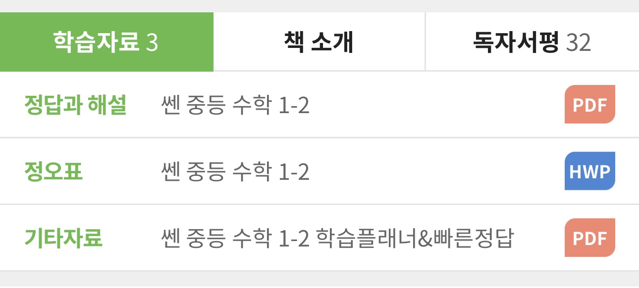 정답과 해설 쎈 중등 수학 1-2 PDF