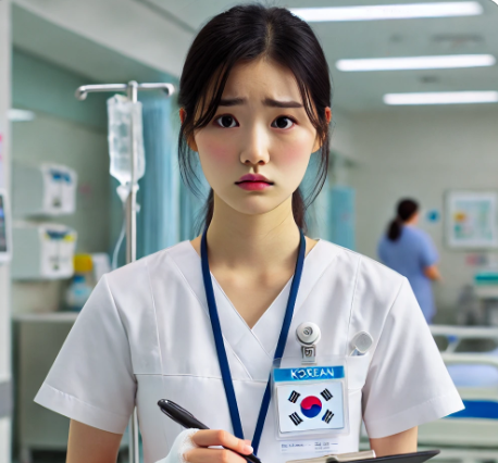 병동에서 매우 긴장한 신입 간호사 모습