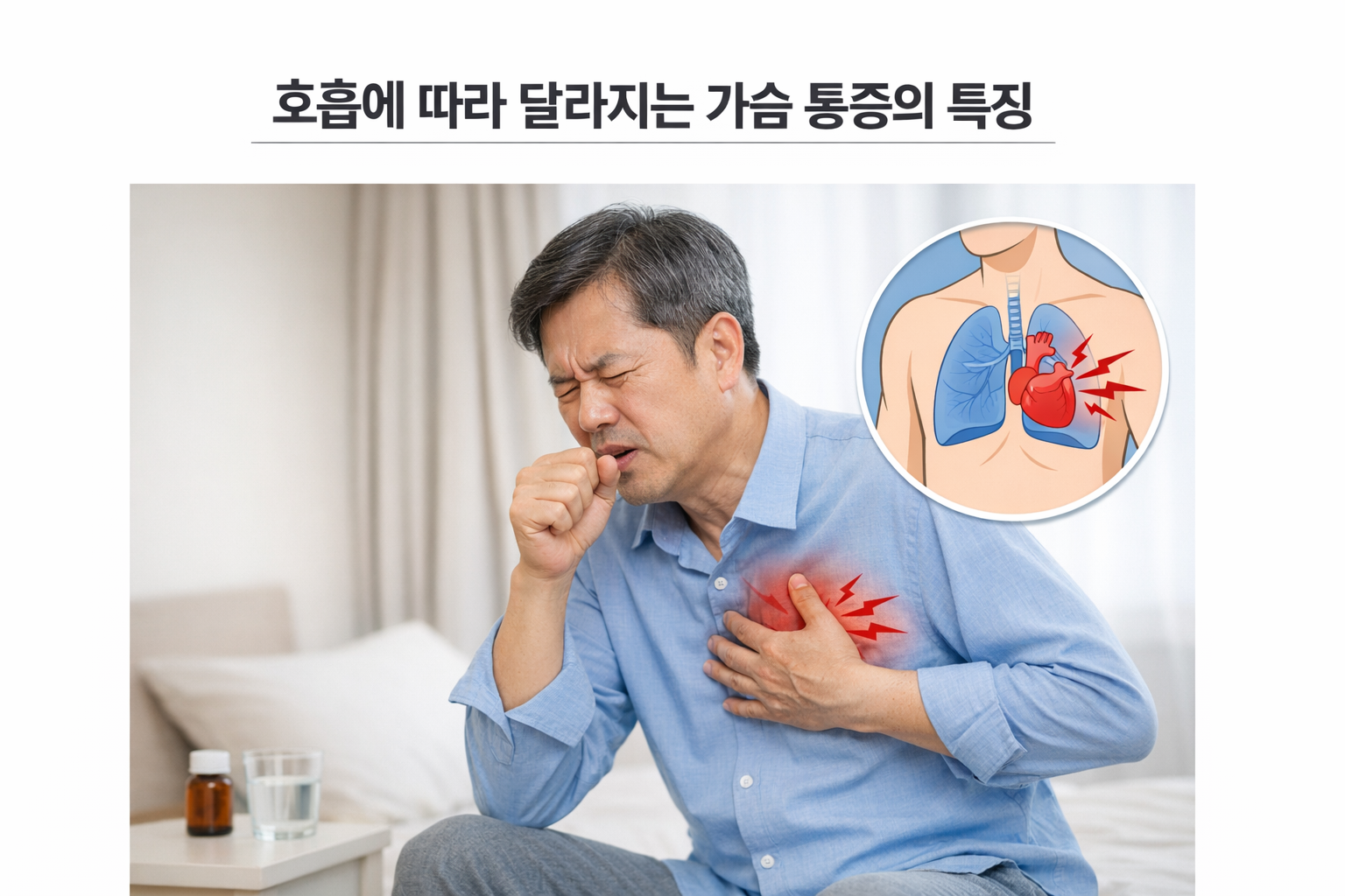 호흡할 때 가슴 통증을 느끼는 모습