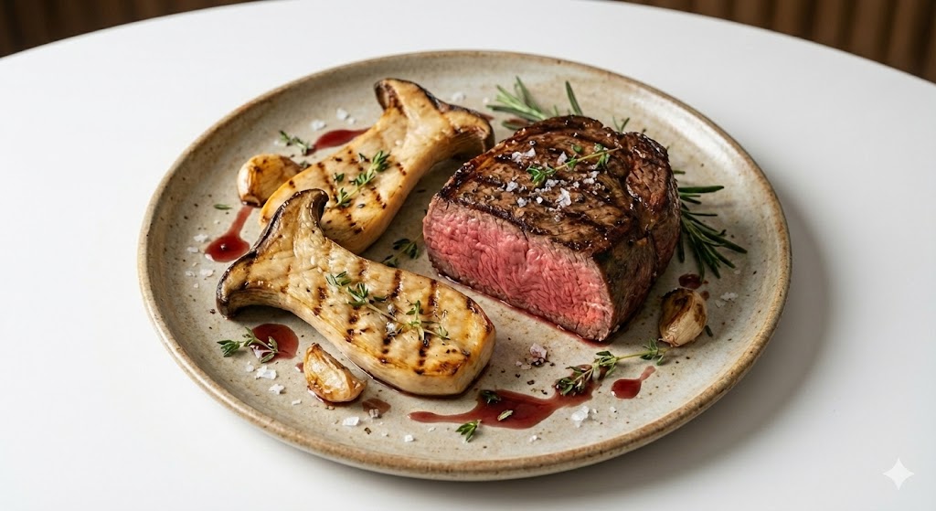 소고기의 동물성 단백질과 새송이버섯의 비타민, 무기질이 결합하여 완벽한 영양 균형을 이루고 소화 흡수 시너지를 내는 보양식 조합