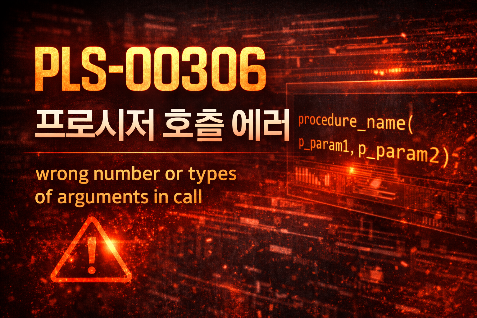 Oracle PL/SQL 오류 PLS-00306(잘못된 인수 개수 또는 타입) 발생 시, 프로시저/함수 호출 구문을 기준으로 파라미터 타입·개수·순서·NULL 처리·오버로드·명명 인자 사용을 점검하고 복구 및 재발 방지까지 정리합니다