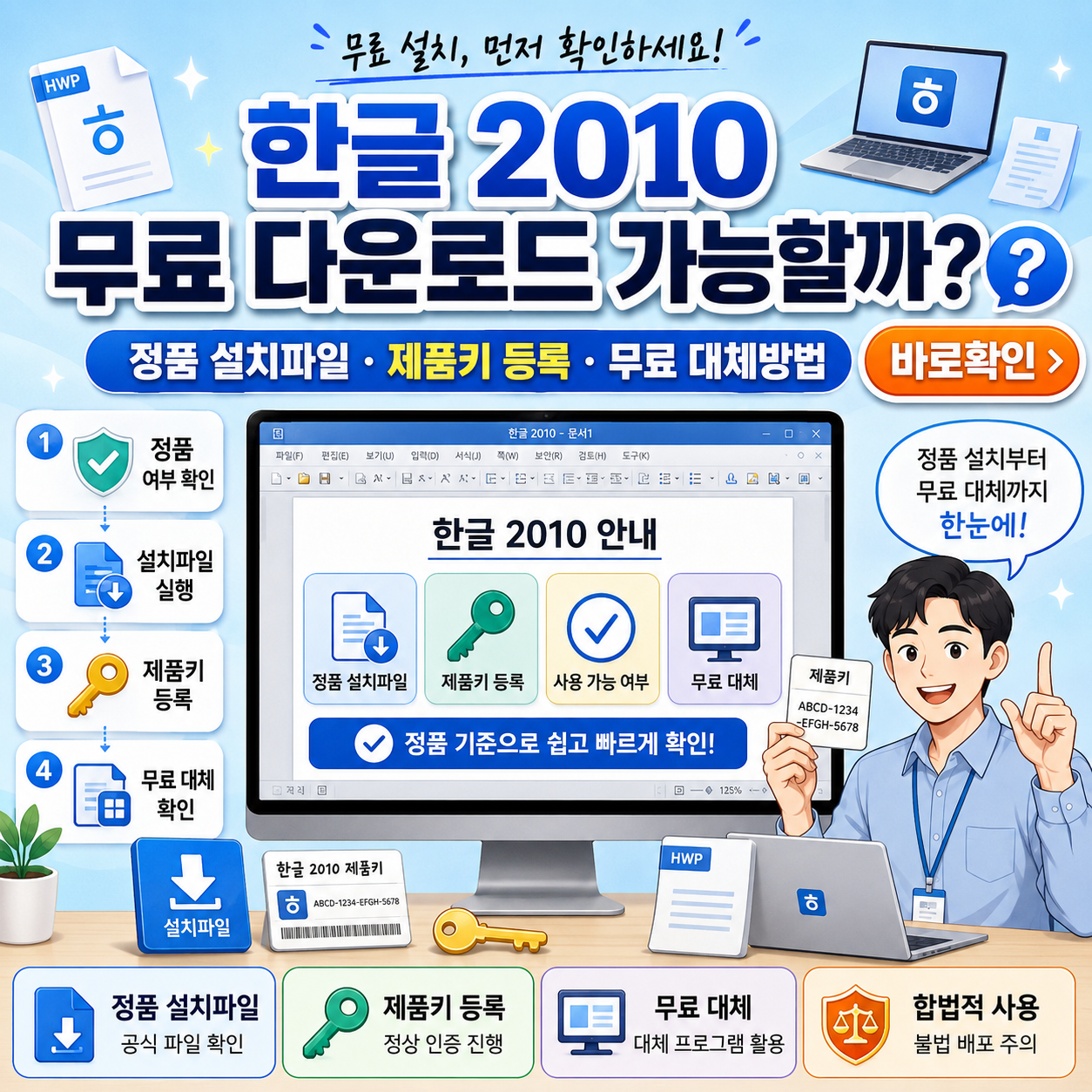 한글 2010 무료 다운로드 가능할까? 정품 설치파일&middot;제품키 등록과 무료 대체방법