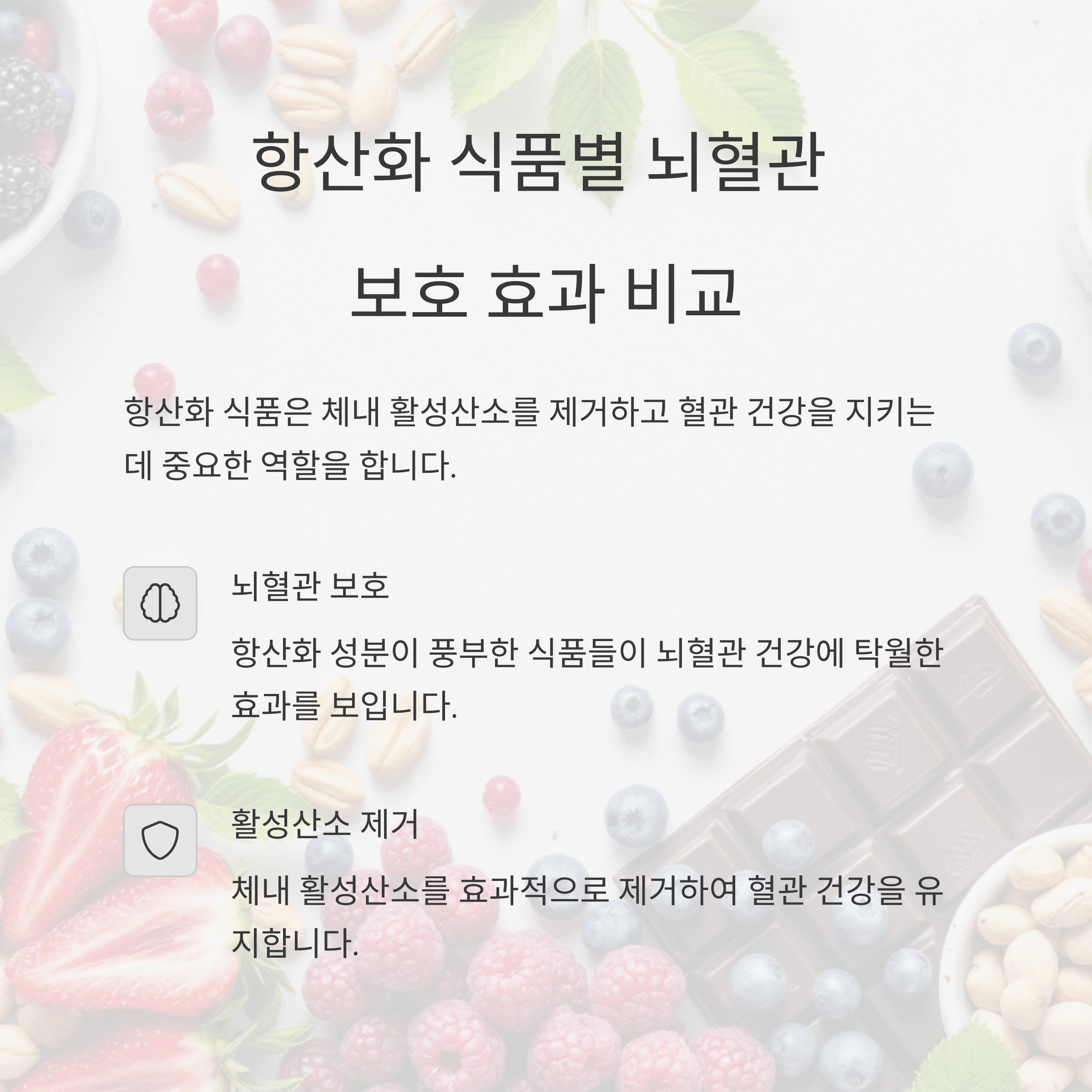 항산화 식품별 뇌혈관 보호 효과 비교