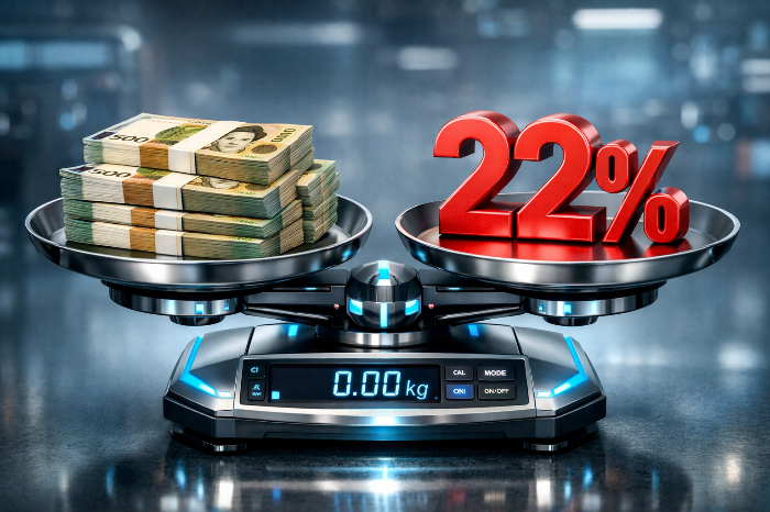 2026년 금융투자소득세율 22%와 과세 표준의 균형을 보여주는 개념도