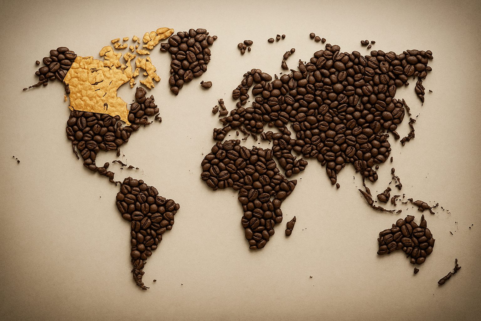 커피빈으로 구성된 세계 지도와 캐나다 이미지