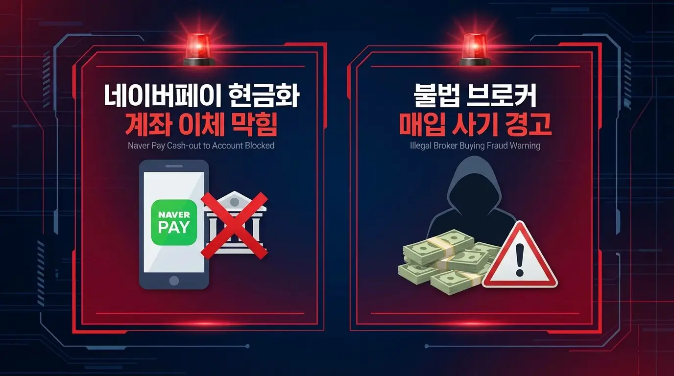네이버페이현금화 계좌 이체 막힘 및 불법 브로커 매입 사기 경고