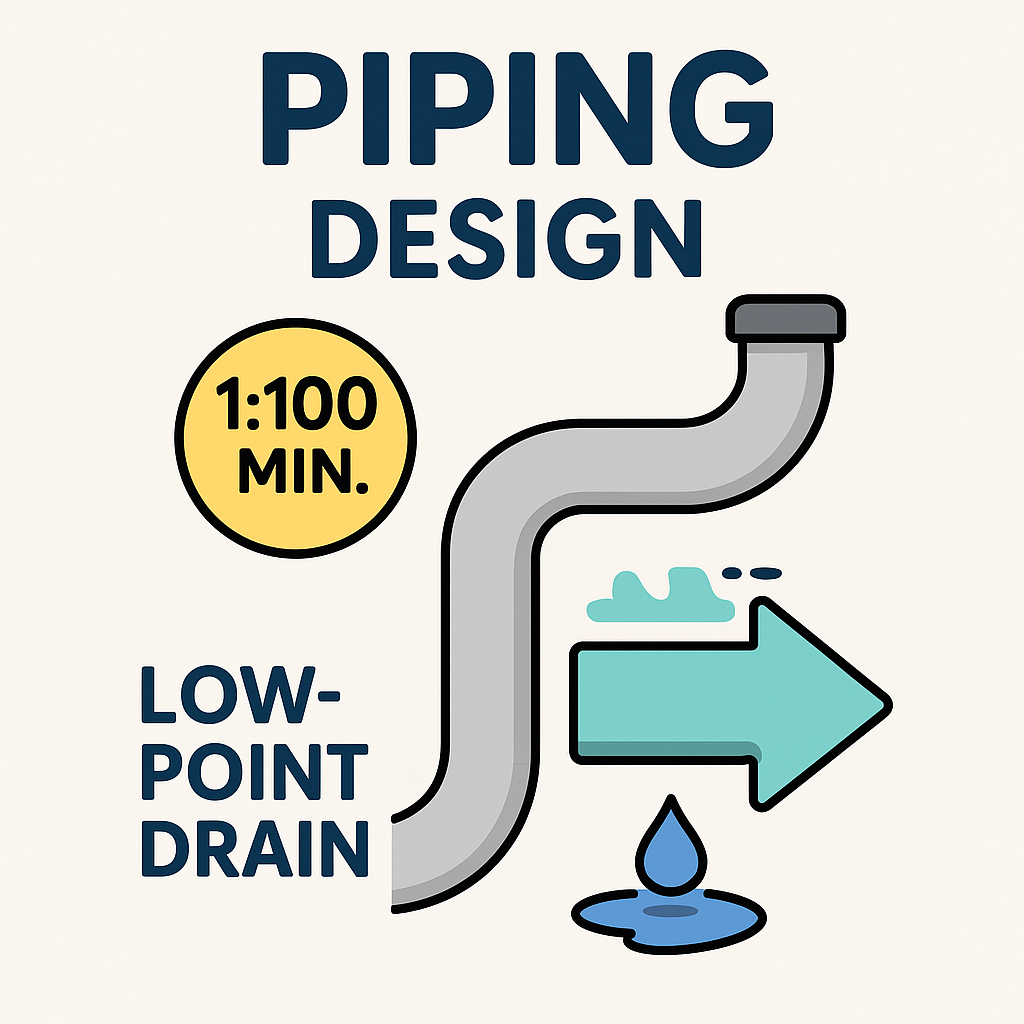 Piping Design – Slope Minimum 1:100 and Low-Point Drain concept for GMP piping