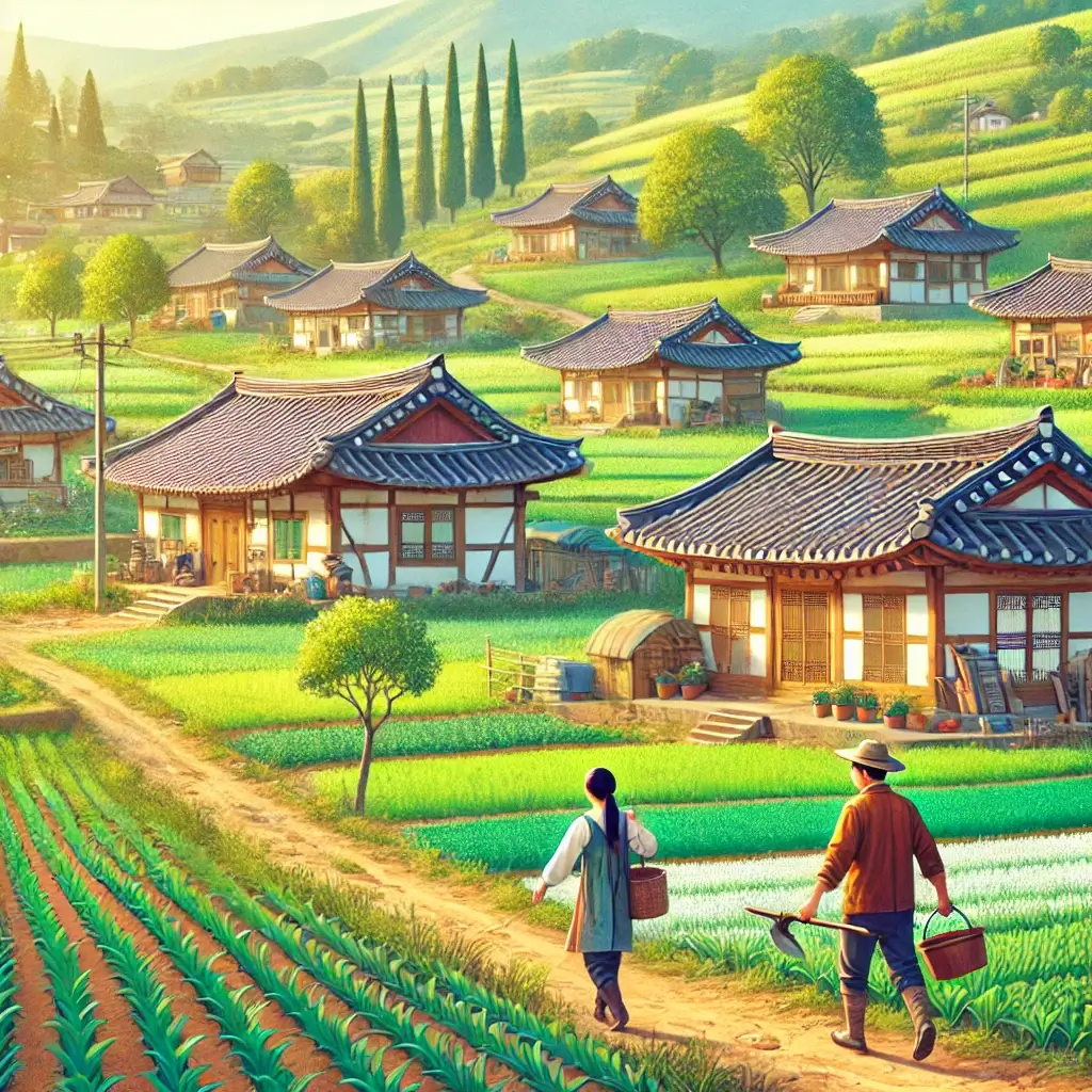 농촌-마을길을-따라-농부-두-명이-걷는-모습