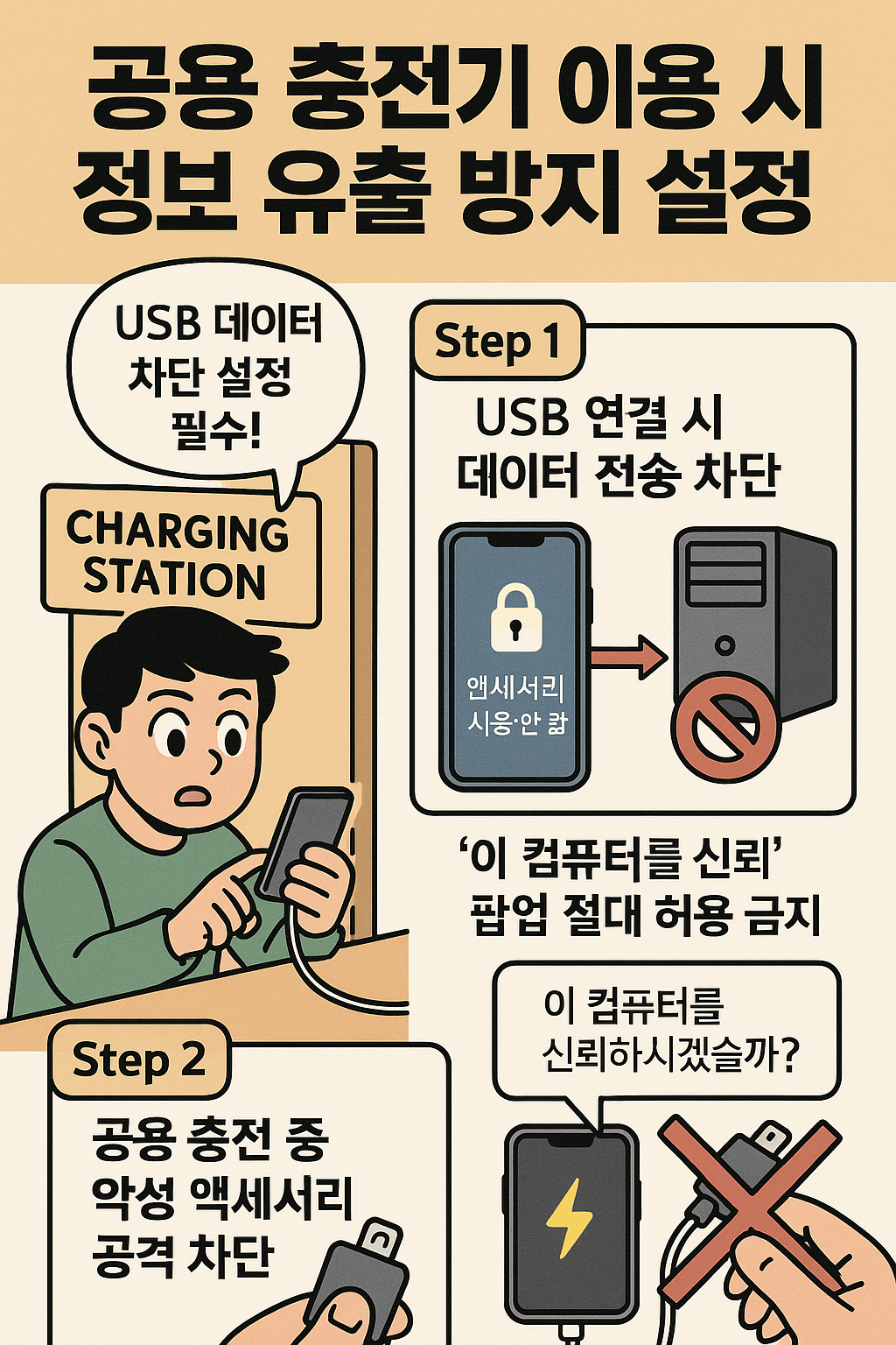 🔒 공용 충전기 이용 시 정보 유출 방지 설정 가이드 (iPhone &amp; Android)