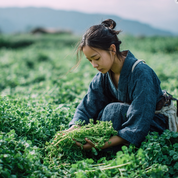 밭에서 냉이캐는 여자