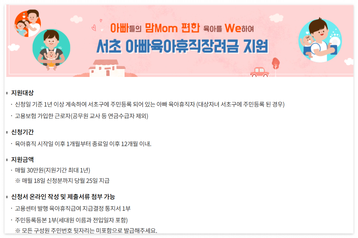 2025 아빠 육아휴직 장려금, 지역별 지원제도 총정리