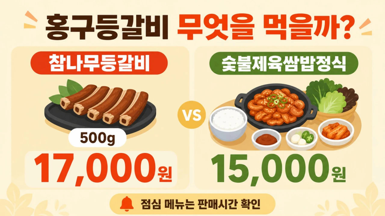 홍구등갈비 참나무등갈비와 숯불제육쌈밥정식 가격 비교