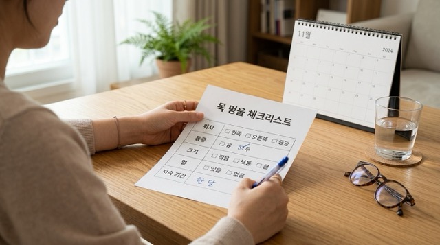목 멍울 증상 기록 체크리스트
