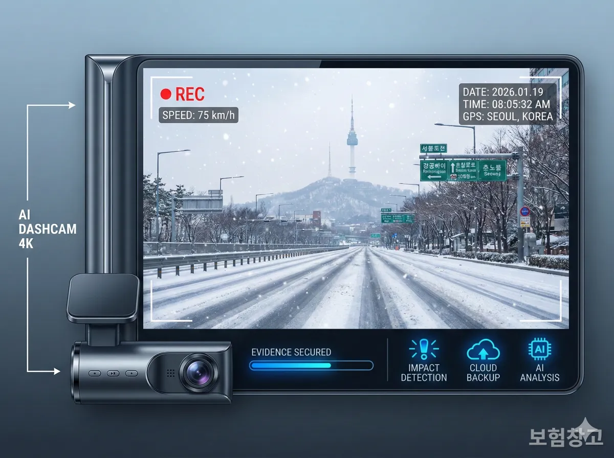 2026년 날짜와 속도가 표시되는 고성능 블랙박스 녹화 화면