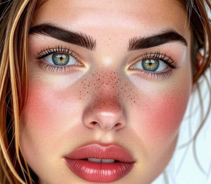 얼굴이-열에-달아올라-빨갛게-된-여성의-얼굴입니다.