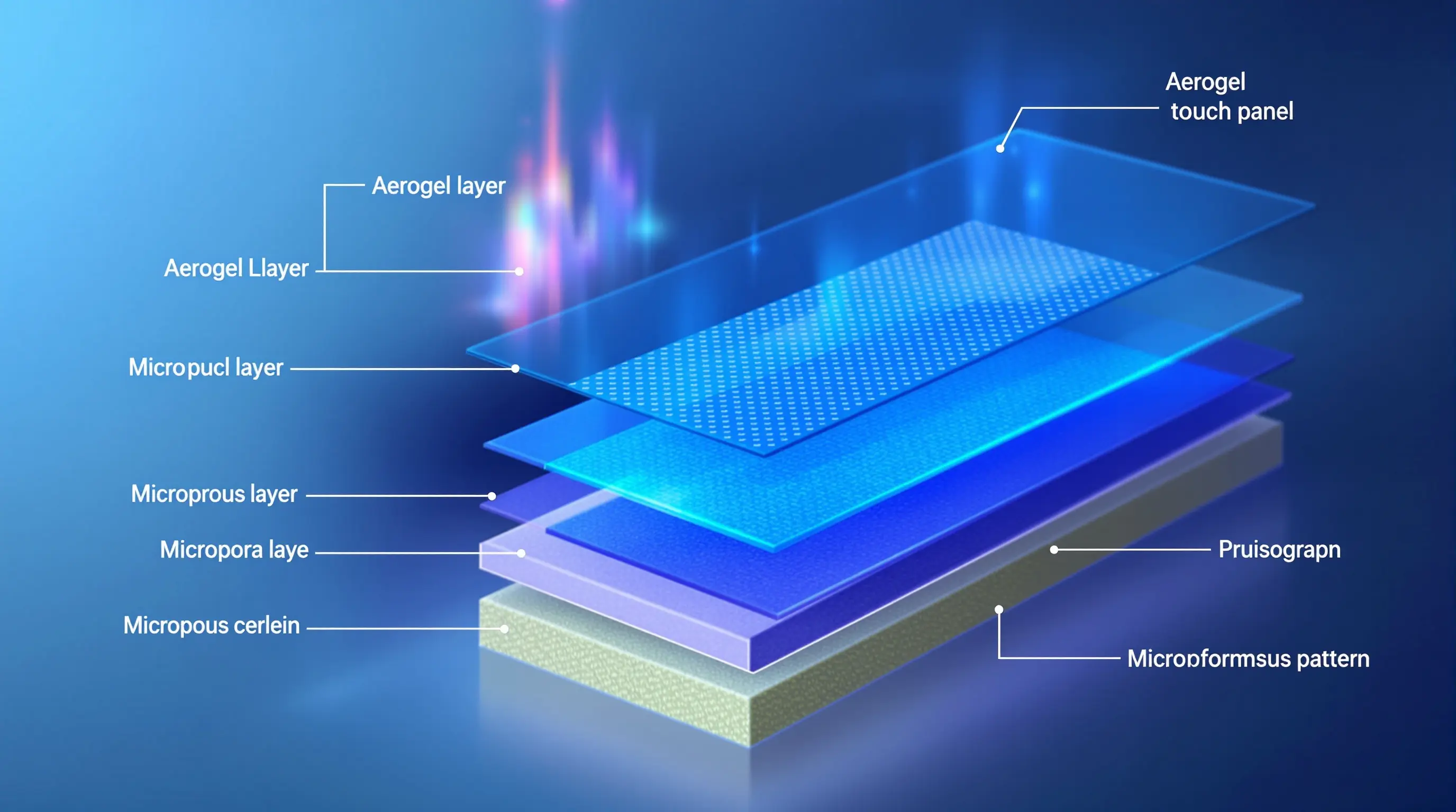 에어로젤 층이 포함된 스마트폰 터치 패널 구조를 설명하는 일러스트