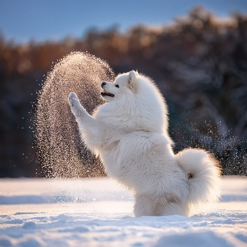 눈 덮인 곳에서 뛰어노는 사모예드1