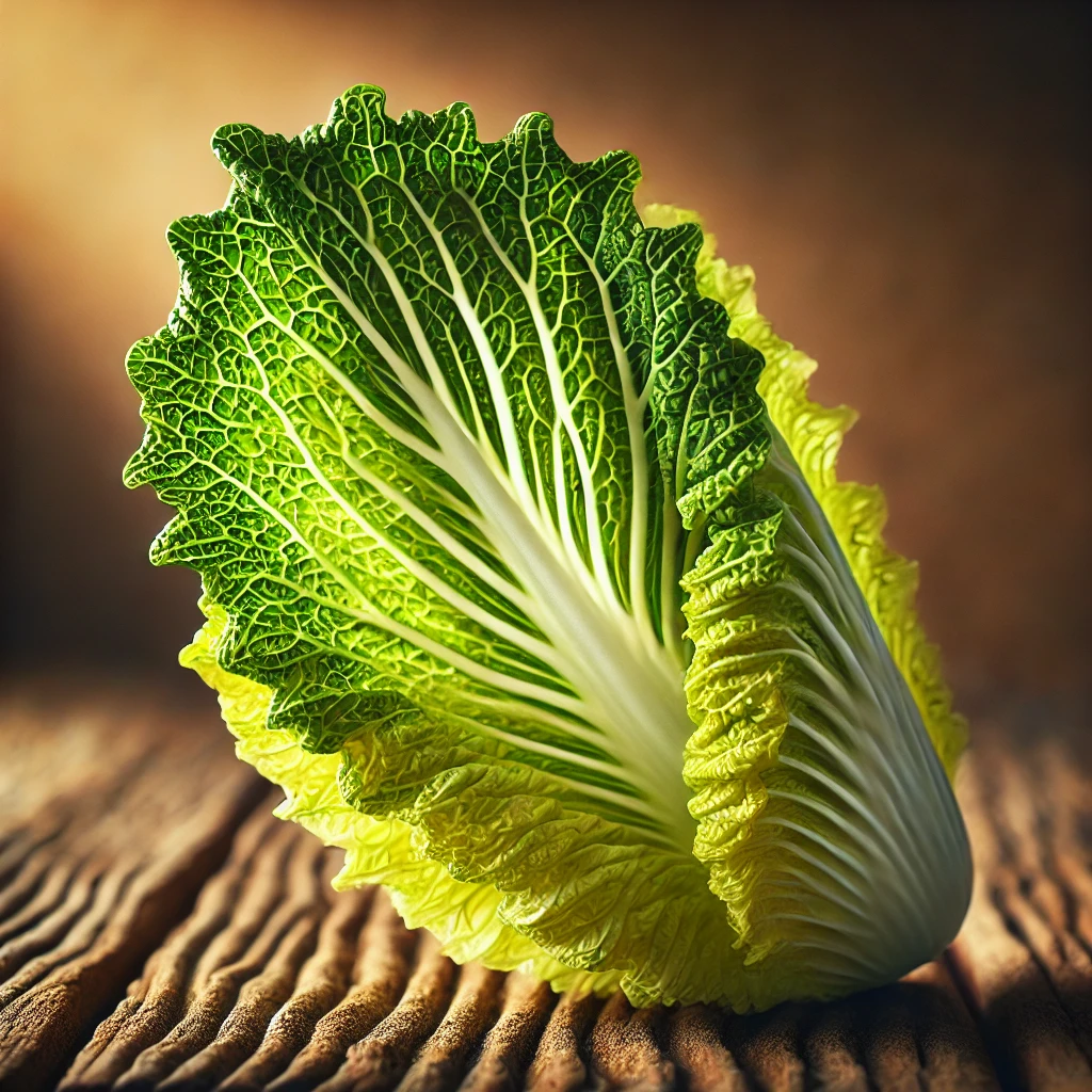 절임배추용-신선한-배추잎-3장-나무-표면