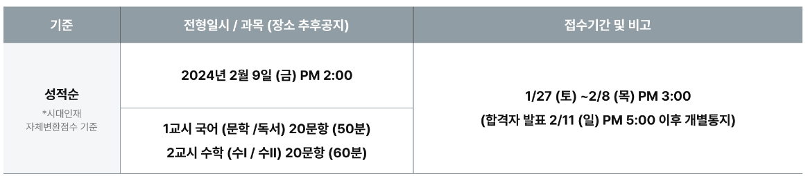 시대인재 재수종합반 유시험 전형