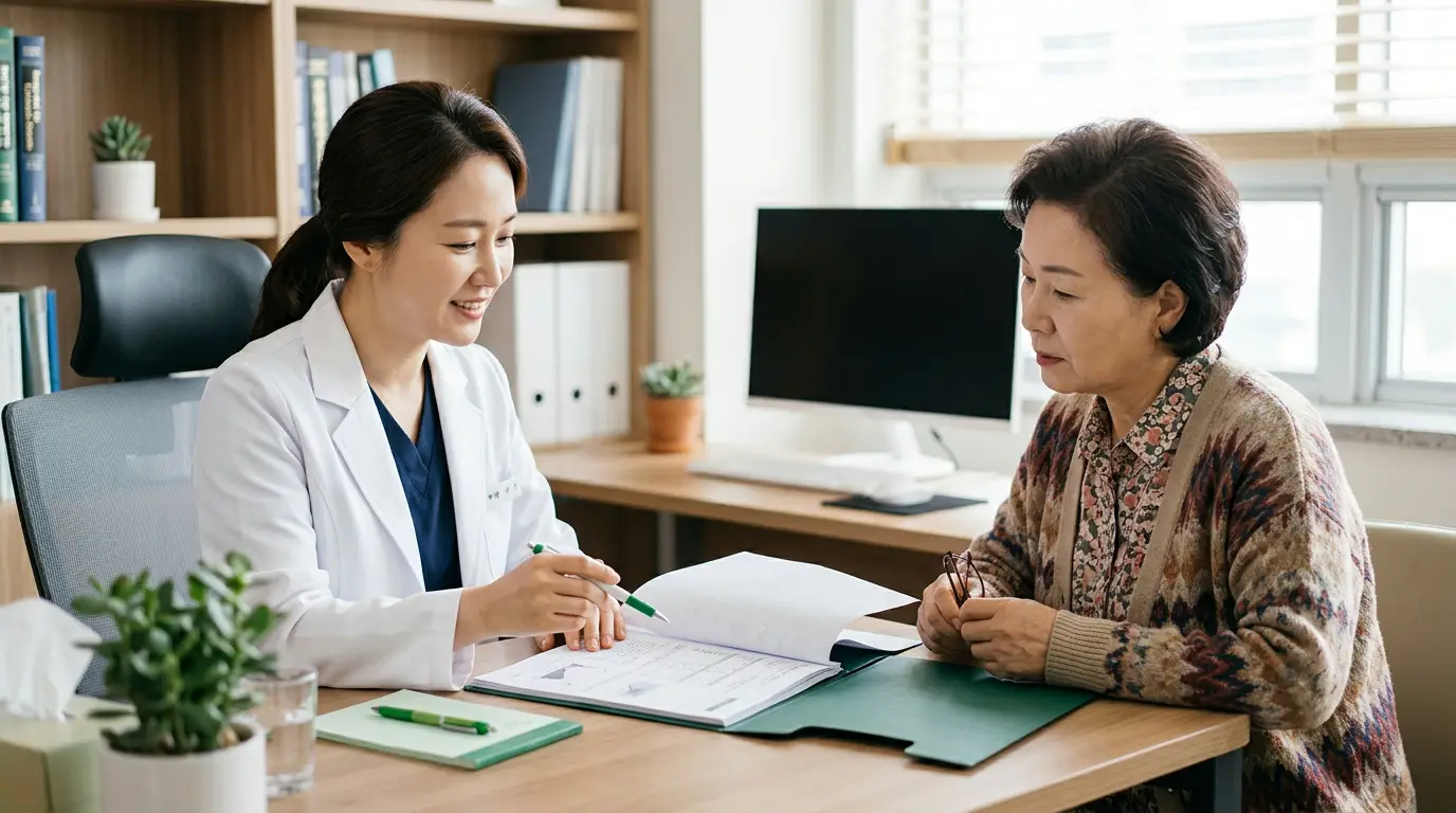 혈액검사 결과표와 요산 수치 상담 장면