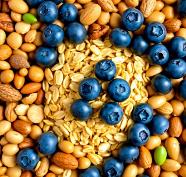 귀리, 병아리콩, 블루베리, 견과류, 루핀콩