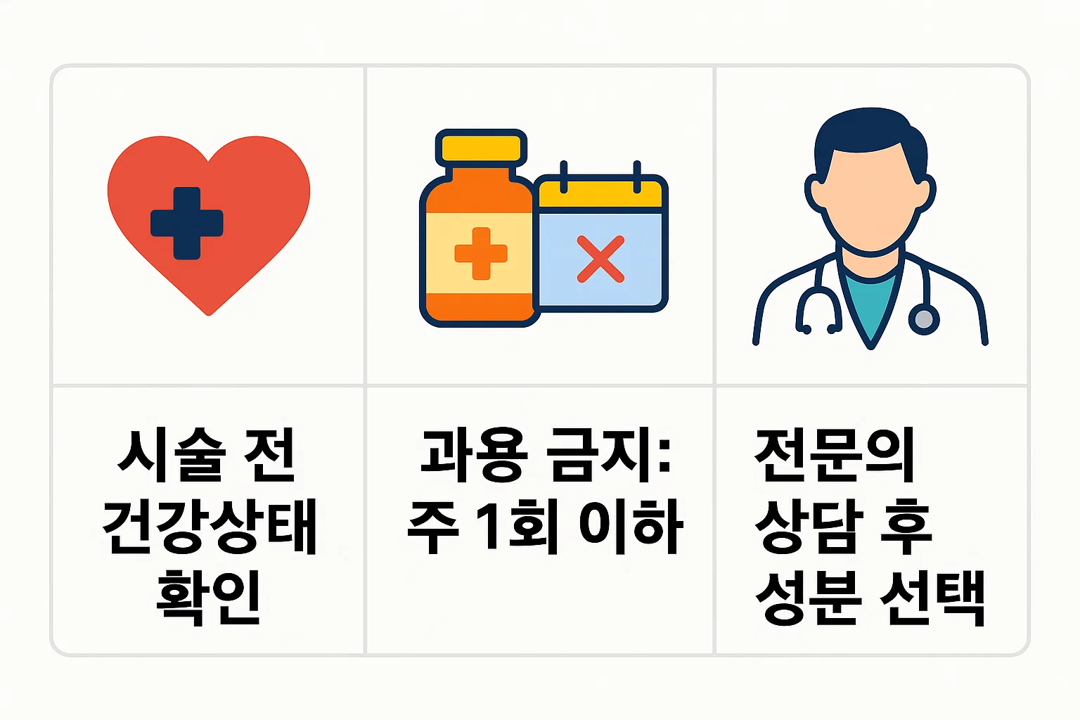 면역력 주사 시술 전 건강상태 확인, 과용 금지, 전문의 상담 등 필수 주의사항을 정리한 안전 가이드 인포그래픽