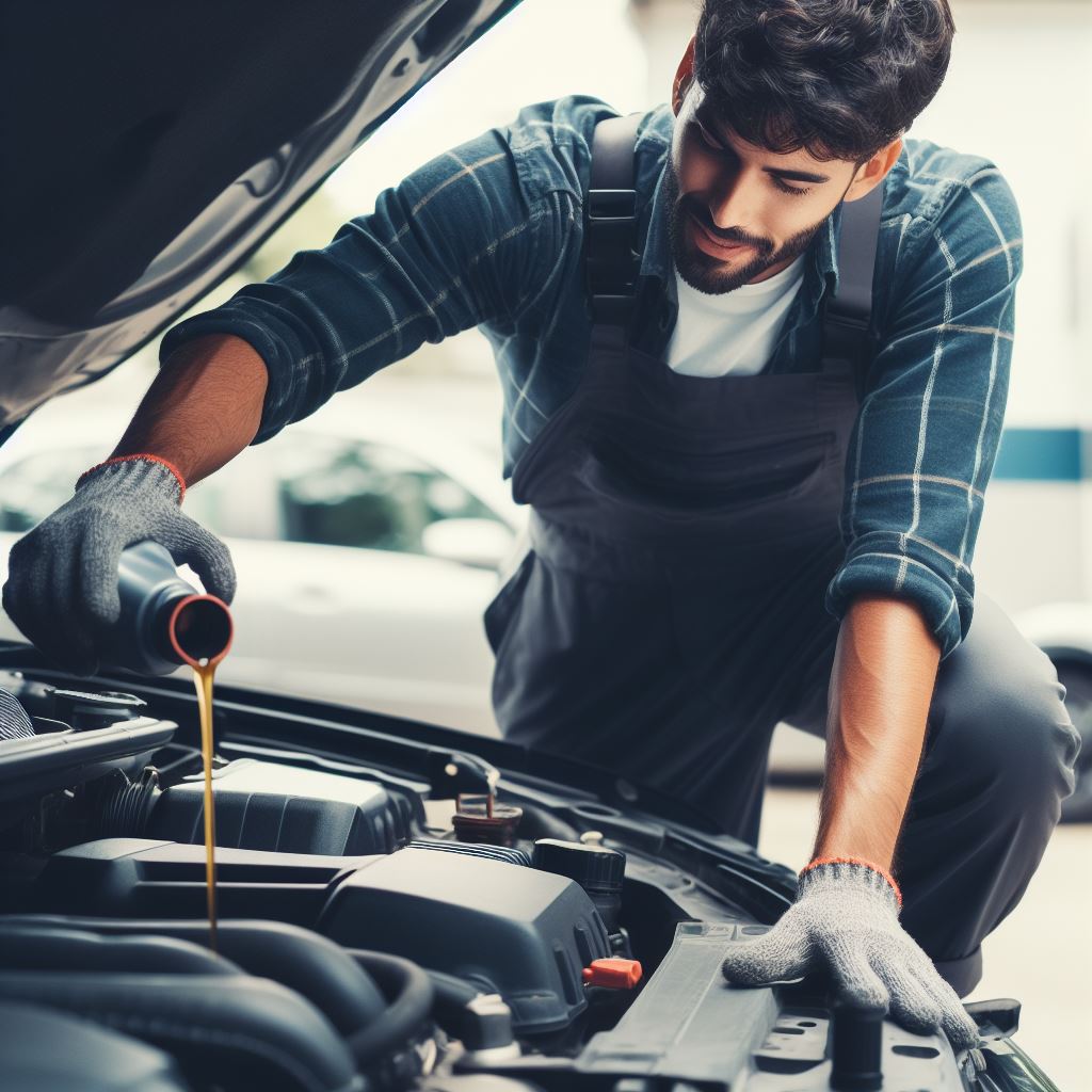 엔진오일 교체하는 정비사