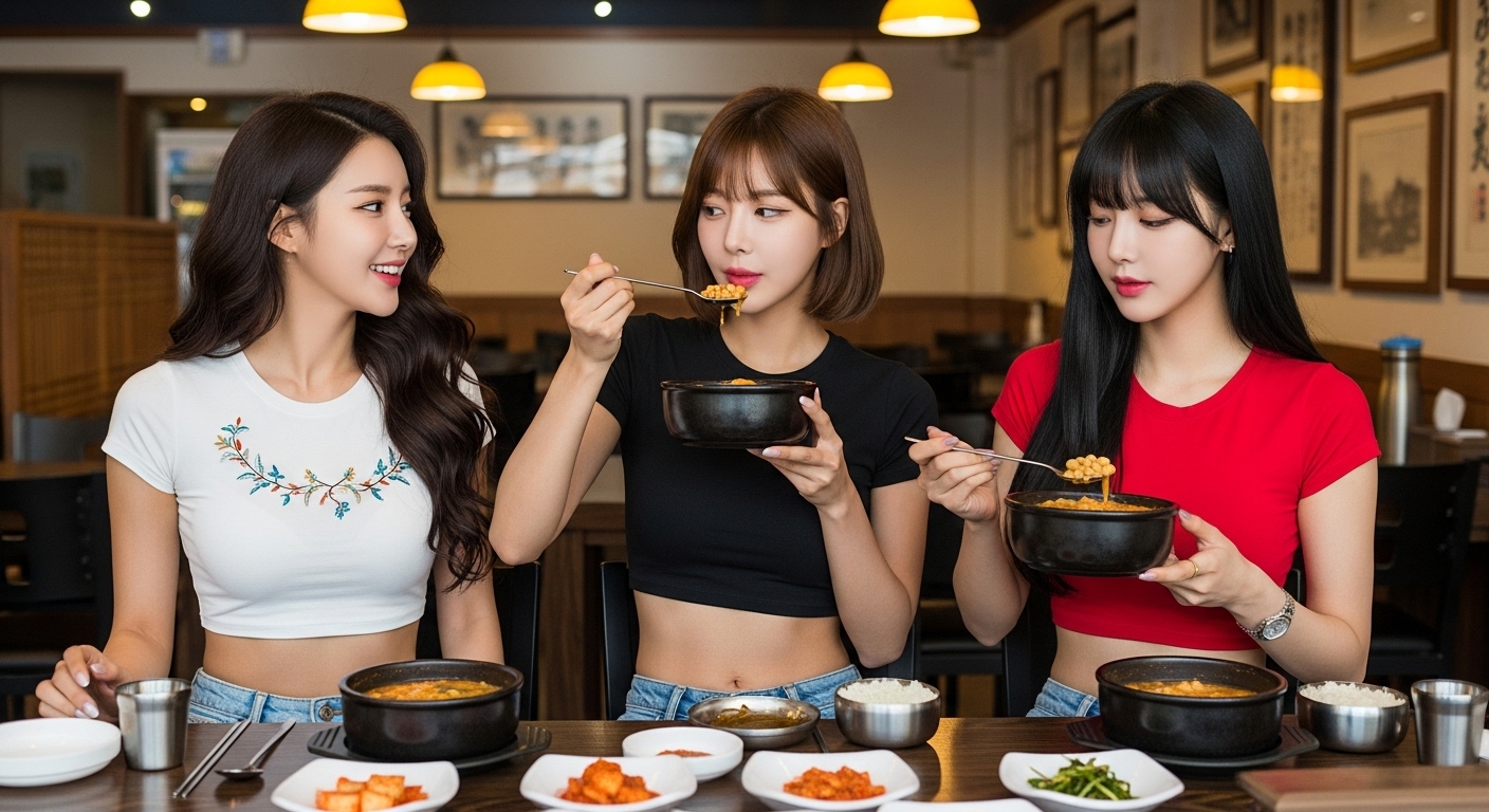 된장찌개를 먹는 여자들